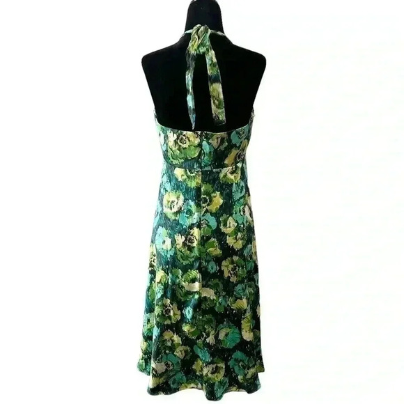 Donna Ricco Silk Halter Dress Flowy A-Line Green Blue Yellow Floral Size 8 - Picture 3 of 15